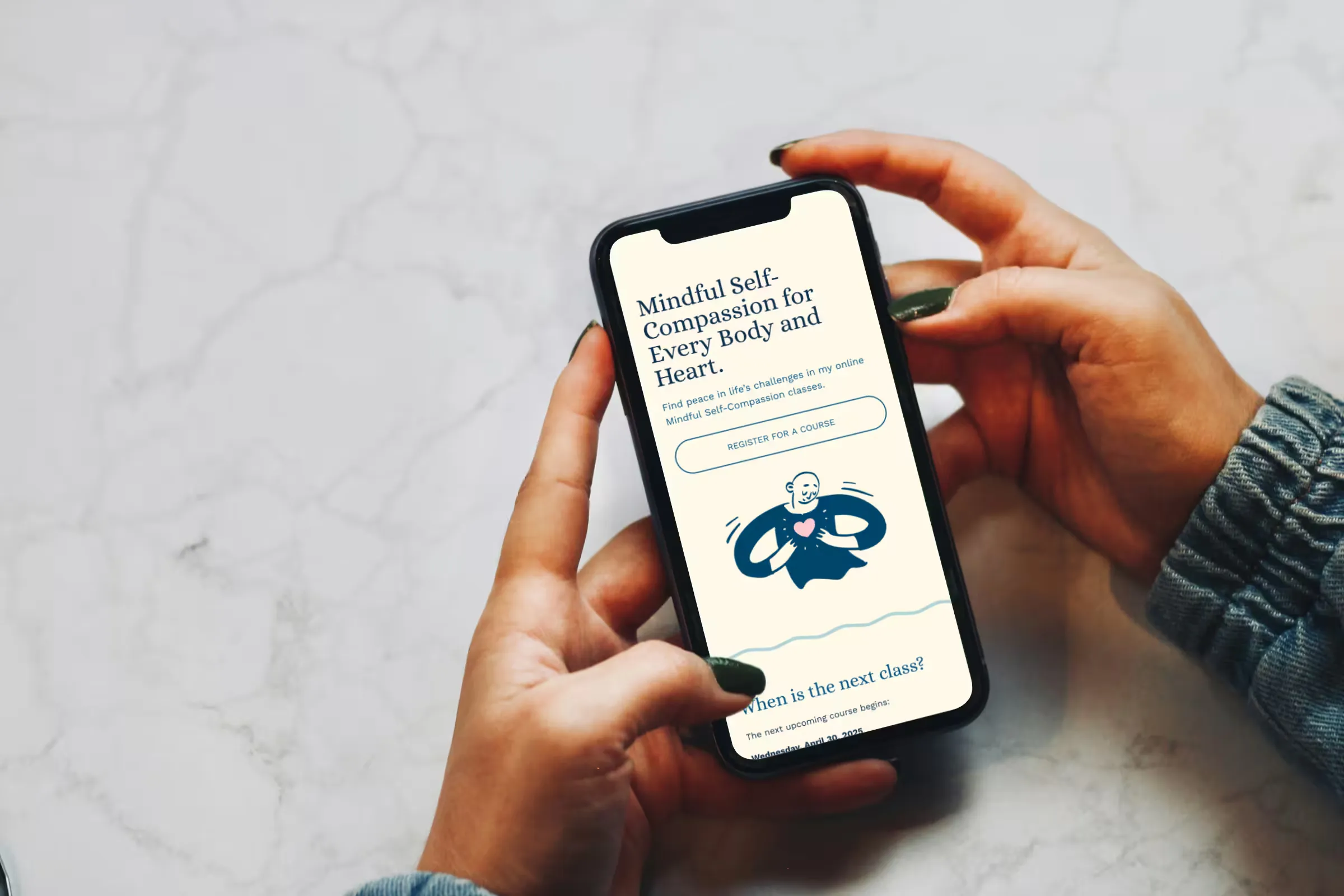 A phone viewing a website in a persons hand
